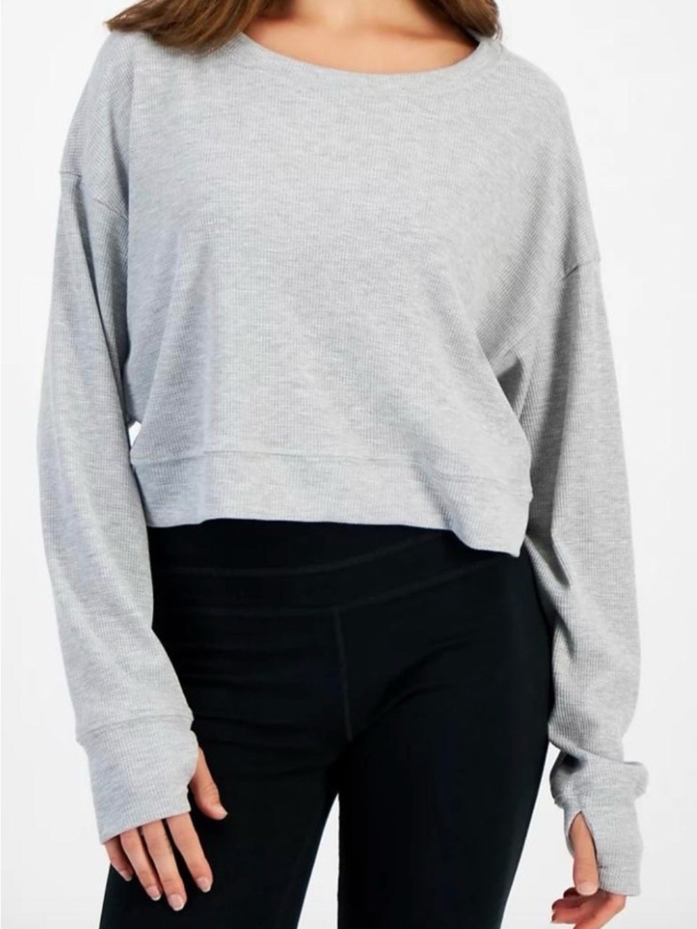 ID Ideology Gray Waffle Knit Cropped Drop Shoulder Top - Size L NWT